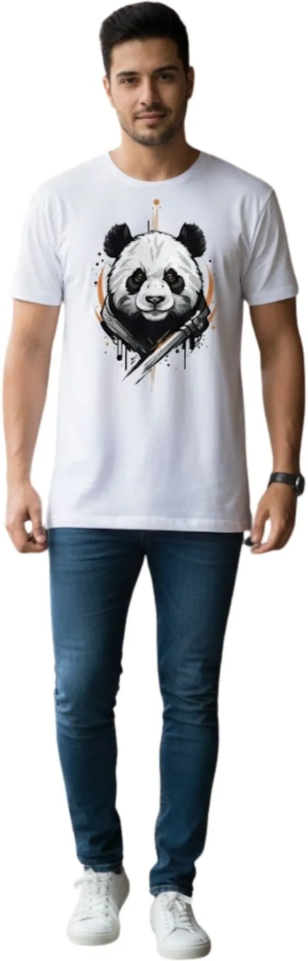 White_Pure_Cotton_Self_Design_Round_Neck_Tshirt_For_Men