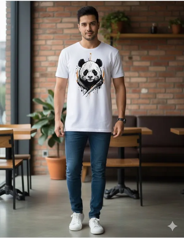 White_Pure_Cotton_Self_Design_Round_Neck_Tshirt_For_Men