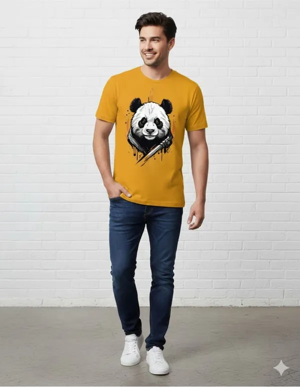 Yellow_Pure_Cotton_Self_Design_Round_Neck_Tshirt_For_Men