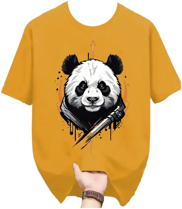 Yellow_Pure_Cotton_Self_Design_Round_Neck_Tshirt_For_Men