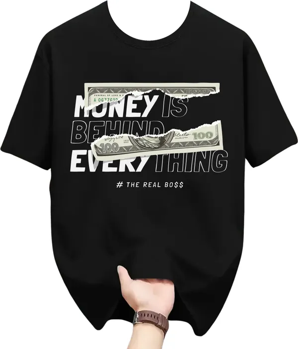 Black_Pure_Cotton_Self_Design_Round_Neck_Tshirt_For_Men