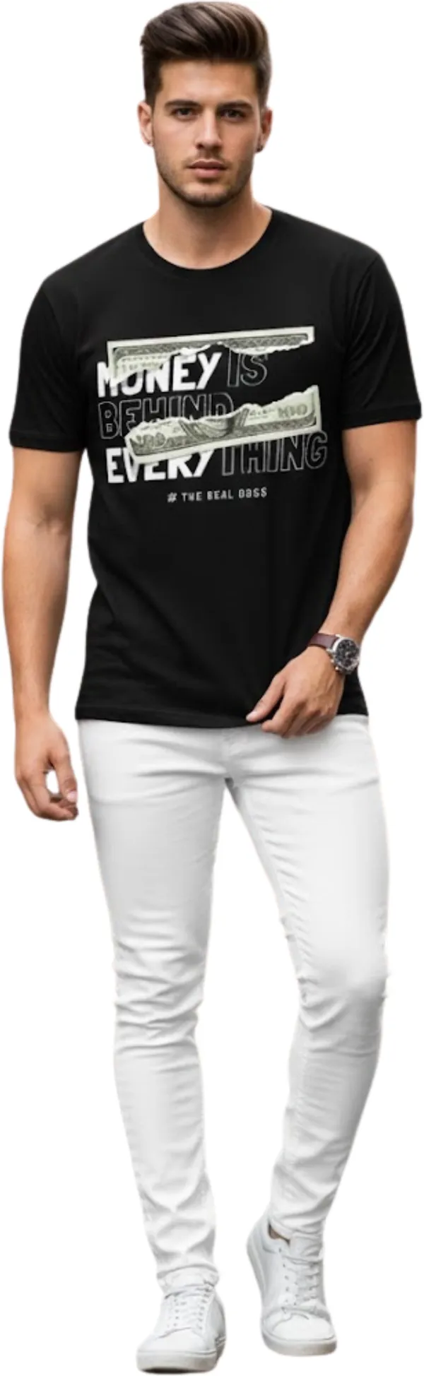 Black_Pure_Cotton_Self_Design_Round_Neck_Tshirt_For_Men