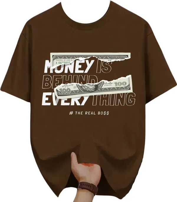 Brown_Pure_Cotton_Self_Design_Round_Neck_Tshirt_For_Men