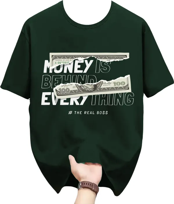 Dark_Green_Pure_Cotton_Self_Design_Round_Neck_Tshirt_For_Men