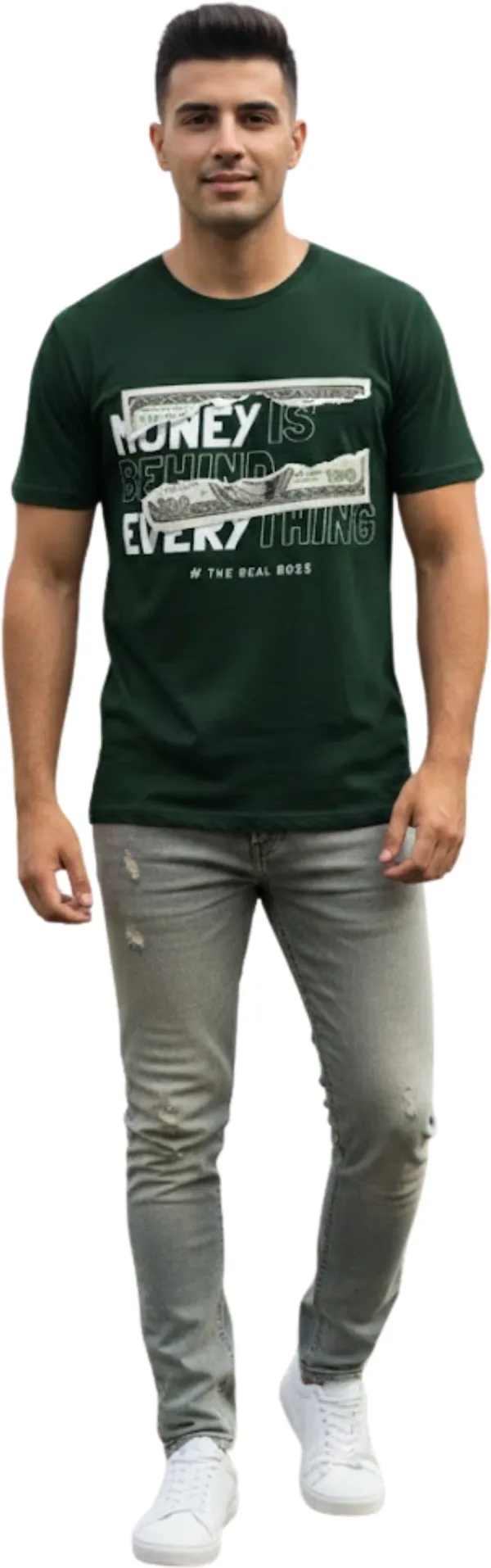 Dark_Green_Pure_Cotton_Self_Design_Round_Neck_Tshirt_For_Men