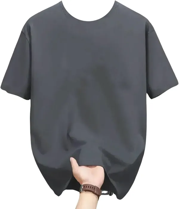 Grey_Pure_Cotton_Self_Design_Round_Neck_Tshirt_For_Men