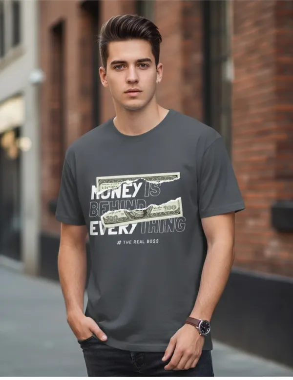 Grey_Pure_Cotton_Self_Design_Round_Neck_Tshirt_For_Men