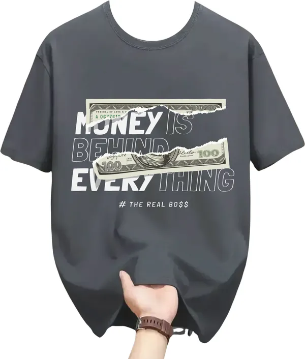 Grey_Pure_Cotton_Self_Design_Round_Neck_Tshirt_For_Men