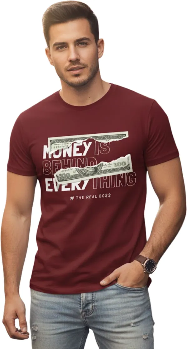 Maroon_Pure_Cotton_Self_Design_Round_Neck_Tshirt_For_Men