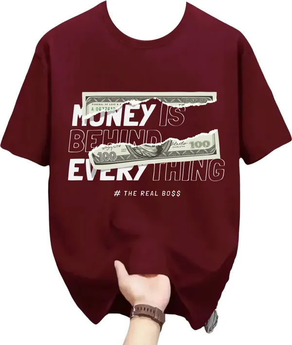 Maroon_Pure_Cotton_Self_Design_Round_Neck_Tshirt_For_Men
