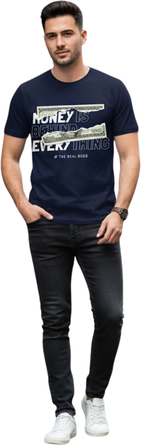 Navy_Blue_Pure_Cotton_Self_Design_Round_Neck_Tshirt_For_Men