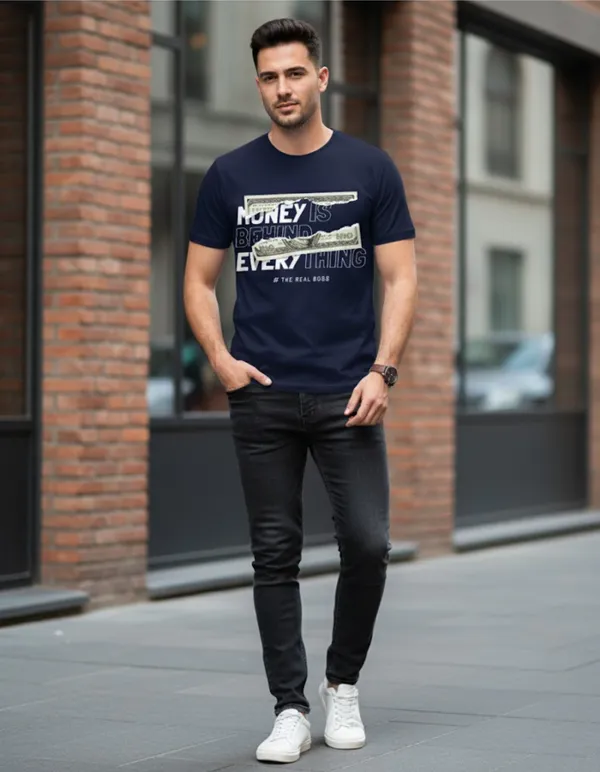 Navy_Blue_Pure_Cotton_Self_Design_Round_Neck_Tshirt_For_Men