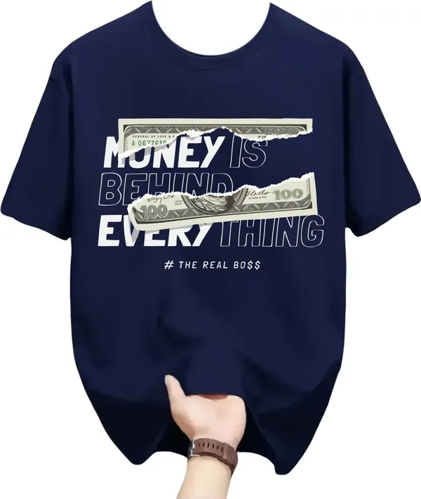 Navy_Blue_Pure_Cotton_Self_Design_Round_Neck_Tshirt_For_Men