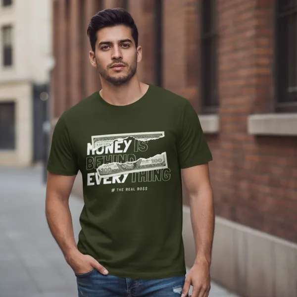 Dark_Green_Pure_Cotton_Self_Design_Round_Neck_Tshirt_For_Men