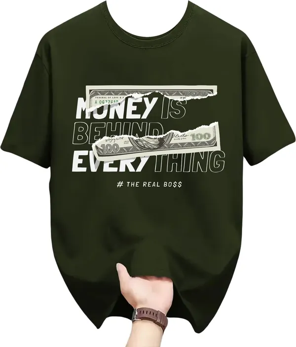 Dark_Green_Pure_Cotton_Self_Design_Round_Neck_Tshirt_For_Men
