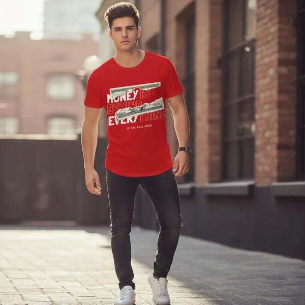 Red_Pure_Cotton_Self_Design_Round_Neck_Tshirt_For_Men