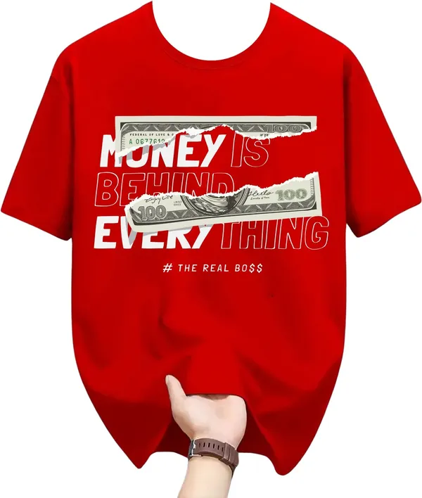 Red_Pure_Cotton_Self_Design_Round_Neck_Tshirt_For_Men