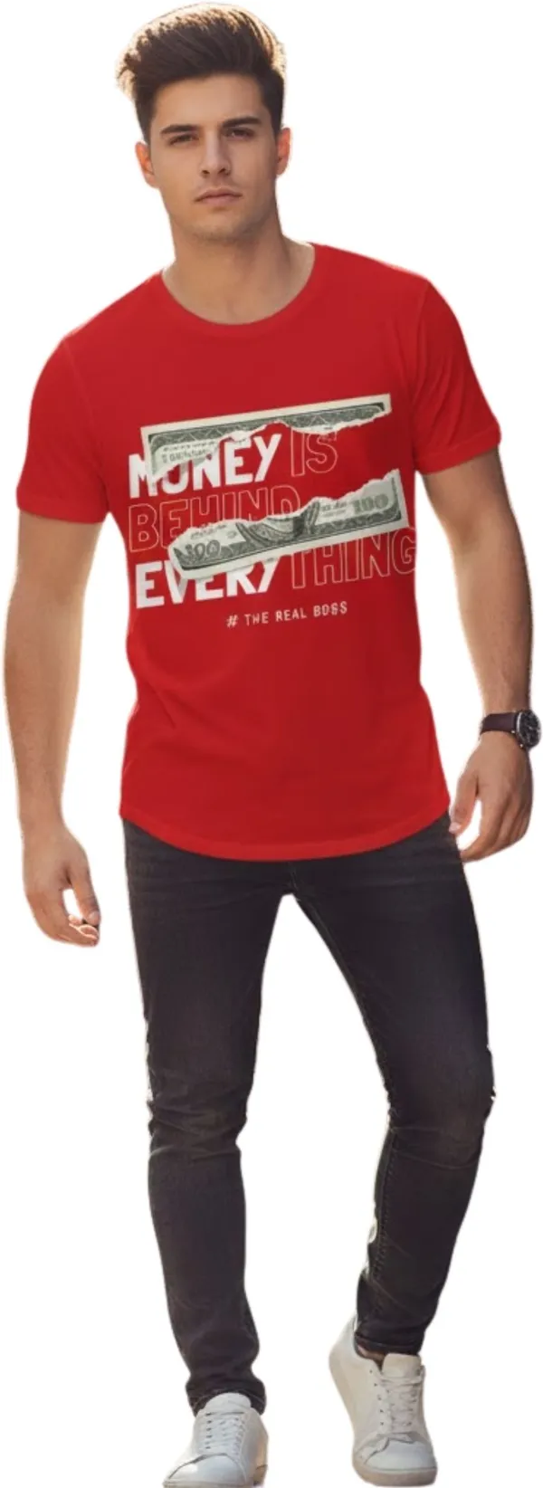 Red_Pure_Cotton_Self_Design_Round_Neck_Tshirt_For_Men