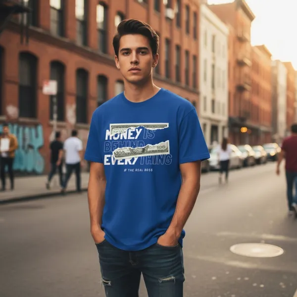 Blue_Pure_Cotton_Self_Design_Round_Neck_Tshirt_For_Men