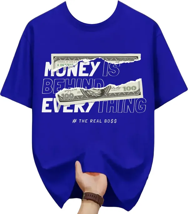 Blue_Pure_Cotton_Self_Design_Round_Neck_Tshirt_For_Men