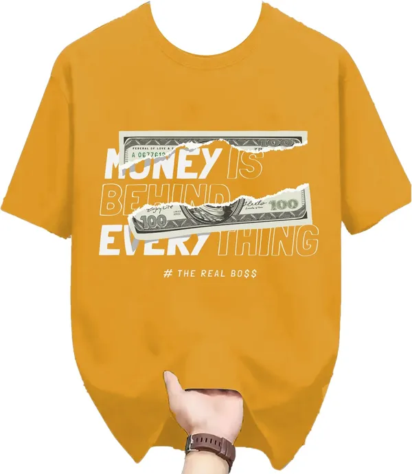 Yellow_Pure_Cotton_Self_Design_Round_Neck_Tshirt_For_Men