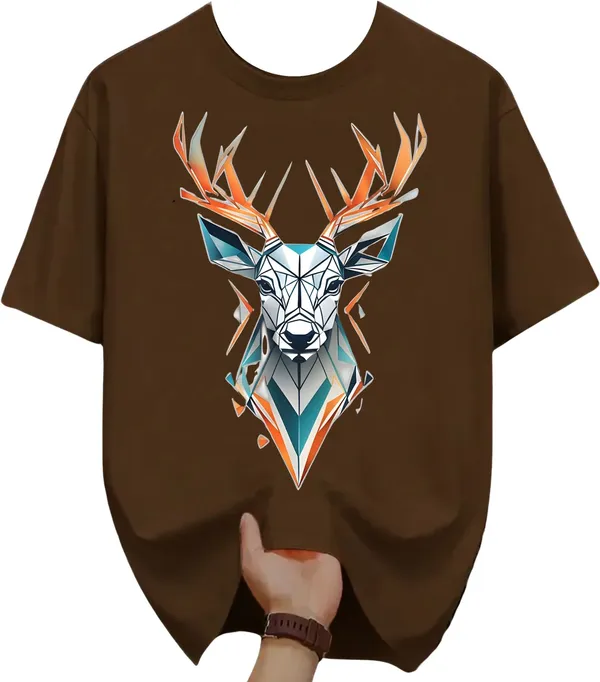 Brown_Pure_Cotton_Self_Design_Round_Neck_Tshirt_For_Men