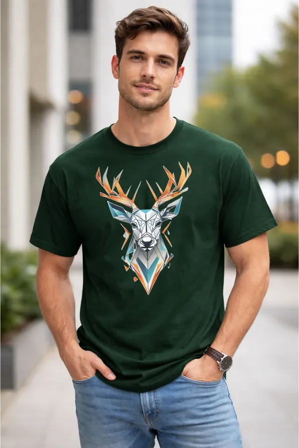 Dark_Green_Pure_Cotton_Self_Design_Round_Neck_Tshirt_For_Men