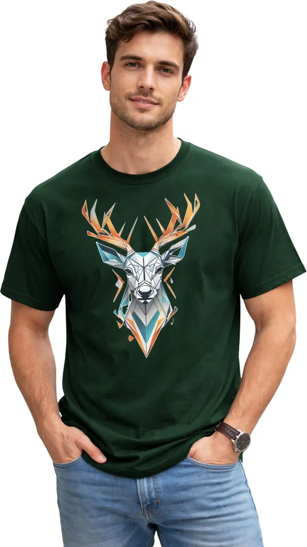 Dark_Green_Pure_Cotton_Self_Design_Round_Neck_Tshirt_For_Men