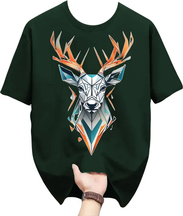 Dark_Green_Pure_Cotton_Self_Design_Round_Neck_Tshirt_For_Men