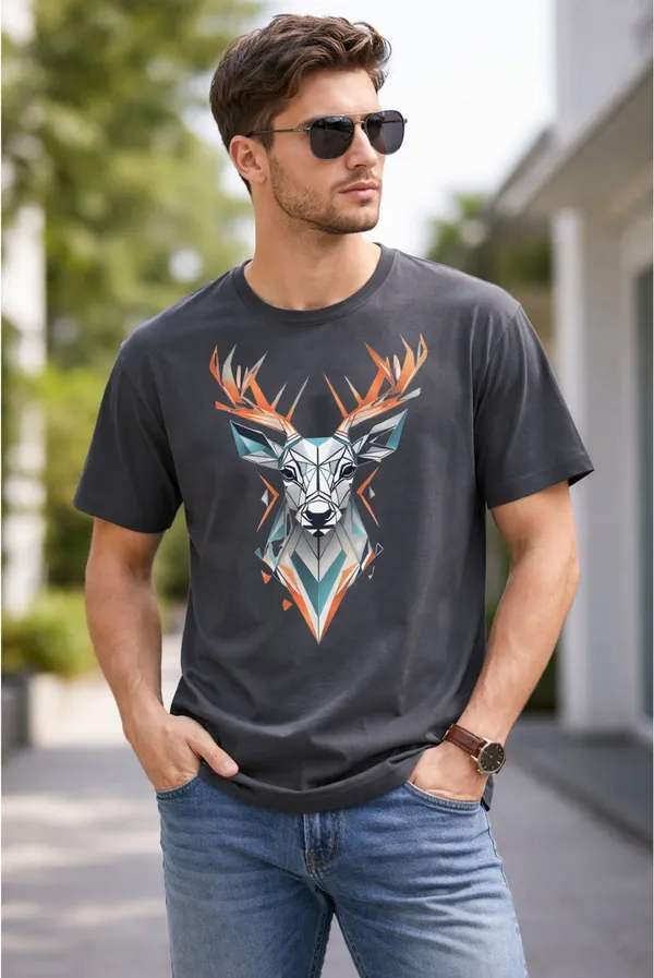 Grey_Pure_Cotton_Self_Design_Round_Neck_Tshirt_For_Men