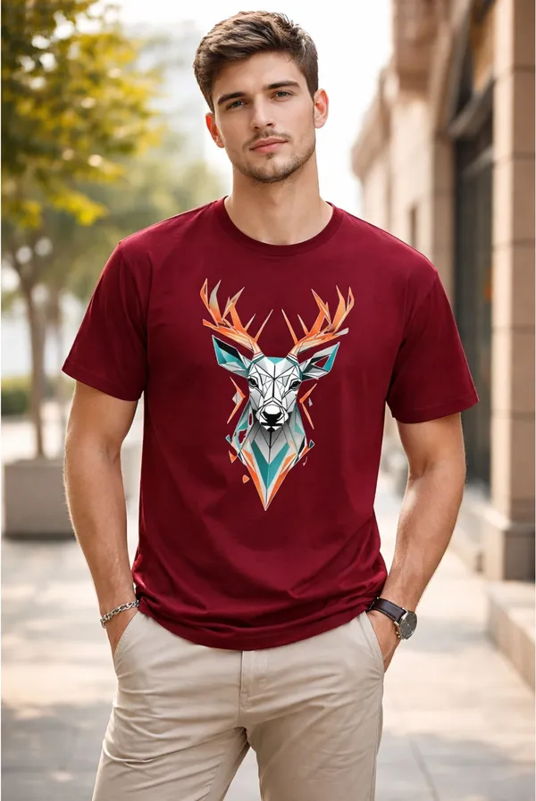 Maroon_Pure_Cotton_Self_Design_Round_Neck_Tshirt_For_Men