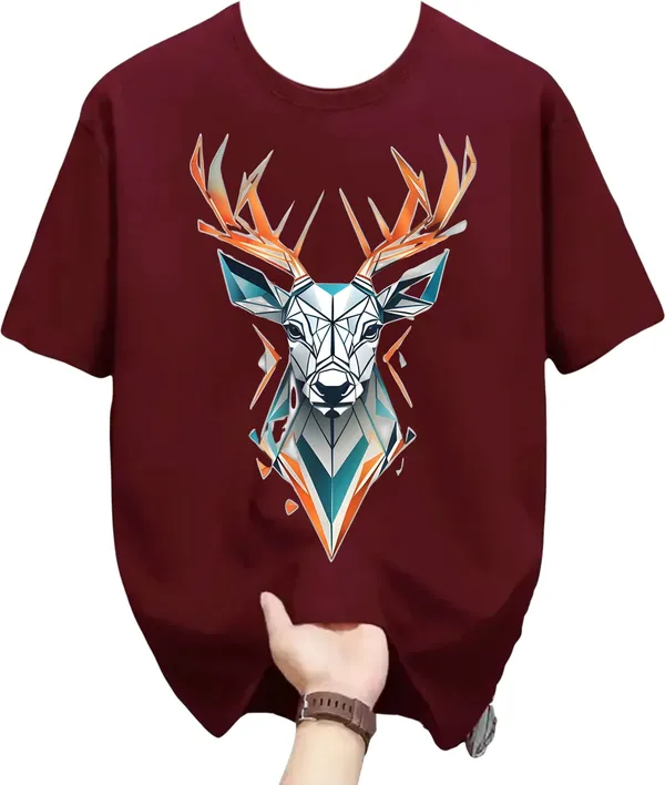 Maroon_Pure_Cotton_Self_Design_Round_Neck_Tshirt_For_Men