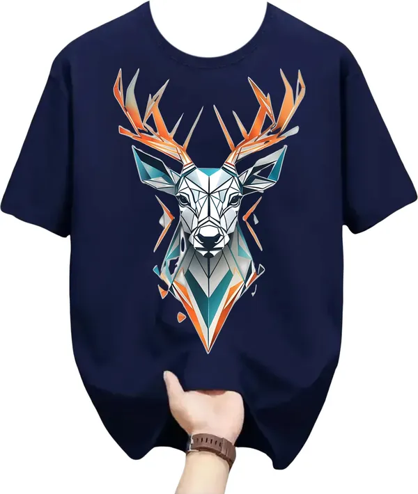 Blue_Pure_Cotton_Self_Design_Round_Neck_Tshirt_For_Men