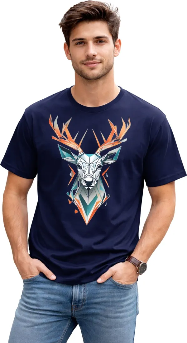 Blue_Pure_Cotton_Self_Design_Round_Neck_Tshirt_For_Men