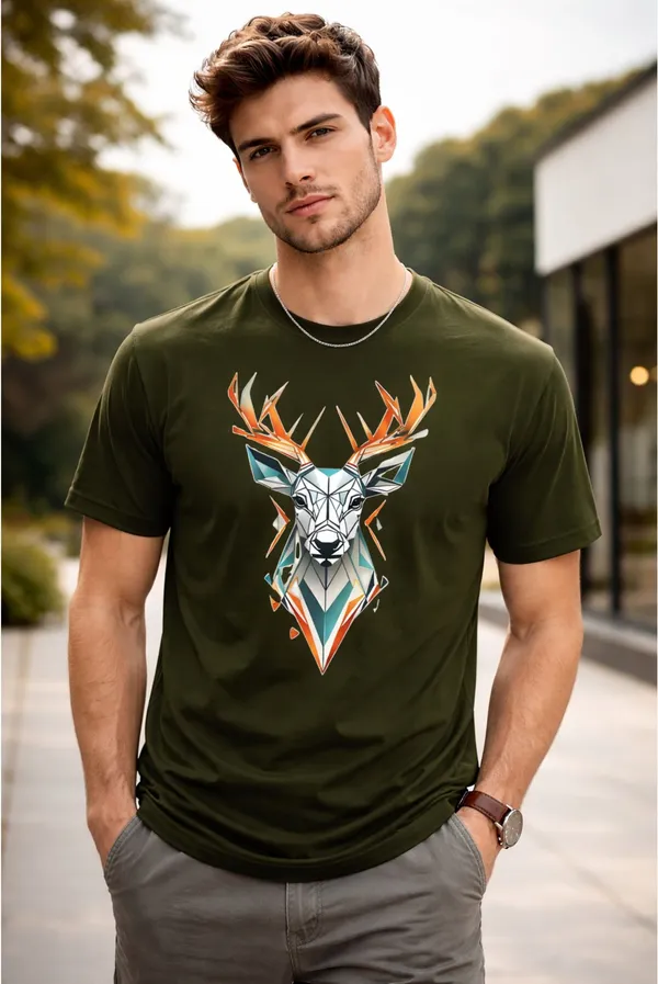 Dark_Green_Pure_Cotton_Self_Design_Round_Neck_Tshirt_For_Men