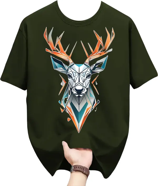 Dark_Green_Pure_Cotton_Self_Design_Round_Neck_Tshirt_For_Men
