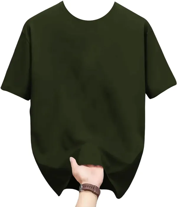 Dark_Green_Pure_Cotton_Self_Design_Round_Neck_Tshirt_For_Men