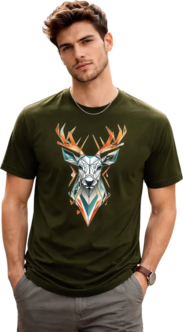 Dark_Green_Pure_Cotton_Self_Design_Round_Neck_Tshirt_For_Men