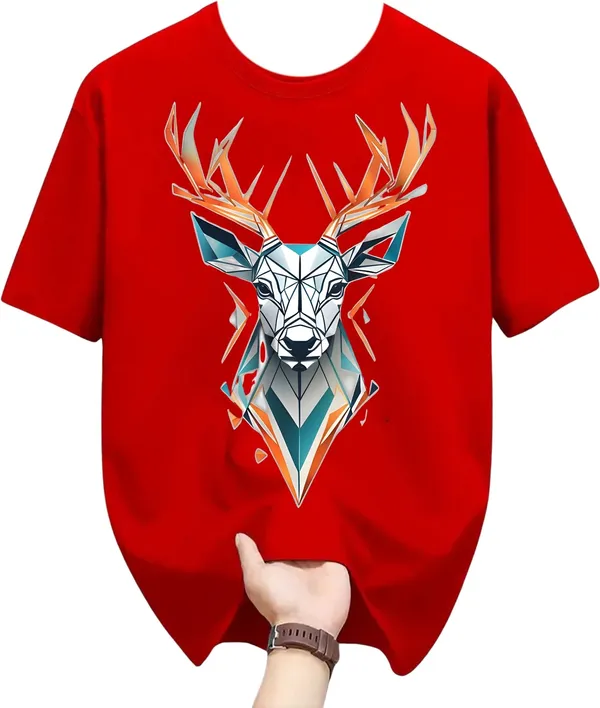 Red_Pure_Cotton_Self_Design_Round_Neck_Tshirt_For_Men
