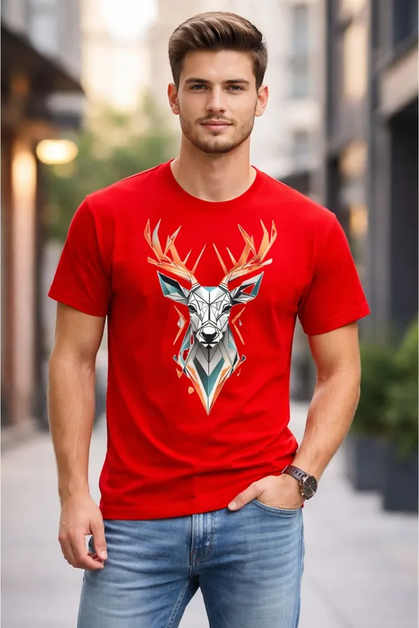 Red_Pure_Cotton_Self_Design_Round_Neck_Tshirt_For_Men