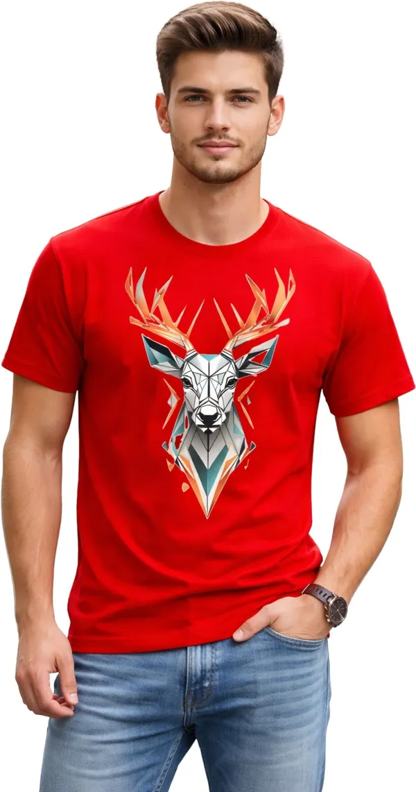 Red_Pure_Cotton_Self_Design_Round_Neck_Tshirt_For_Men