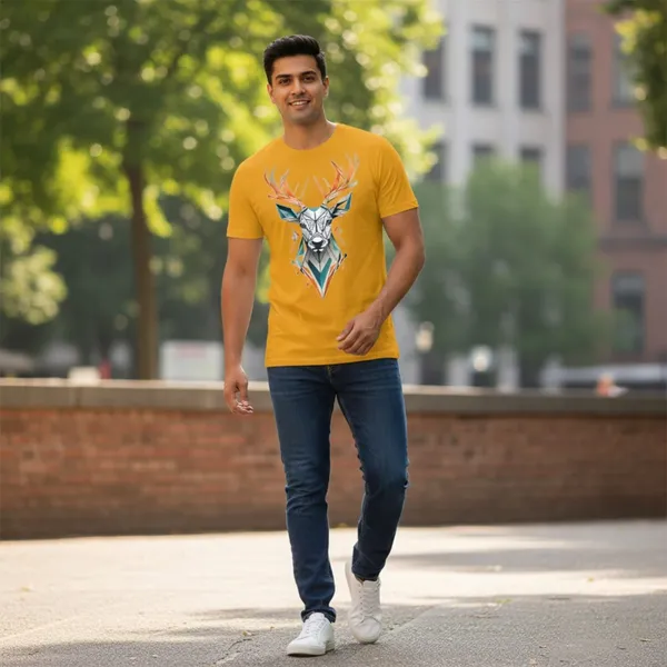Yellow_Pure_Cotton_Self_Design_Round_Neck_Tshirt_For_Men