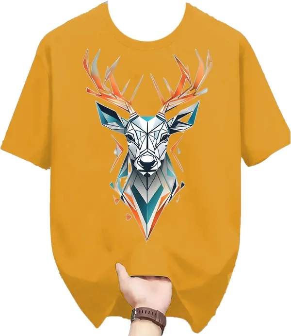 Yellow_Pure_Cotton_Self_Design_Round_Neck_Tshirt_For_Men