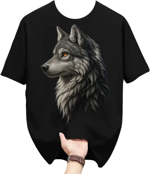 Black_Pure_Cotton_Self_Design_Round_Neck_Tshirt_For_Men