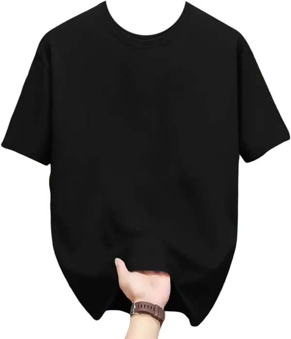 Black_Pure_Cotton_Self_Design_Round_Neck_Tshirt_For_Men
