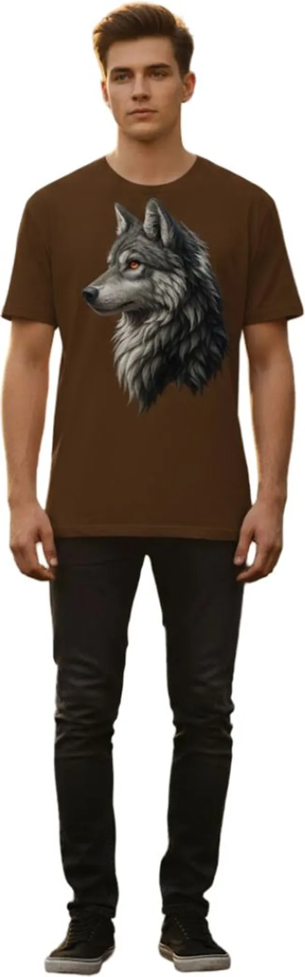 Brown_Pure_Cotton_Self_Design_Round_Neck_Tshirt_For_Men