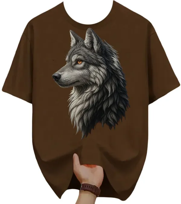 Brown_Pure_Cotton_Self_Design_Round_Neck_Tshirt_For_Men