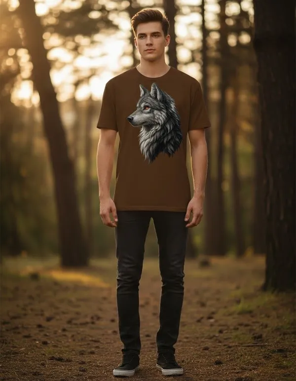 Brown_Pure_Cotton_Self_Design_Round_Neck_Tshirt_For_Men