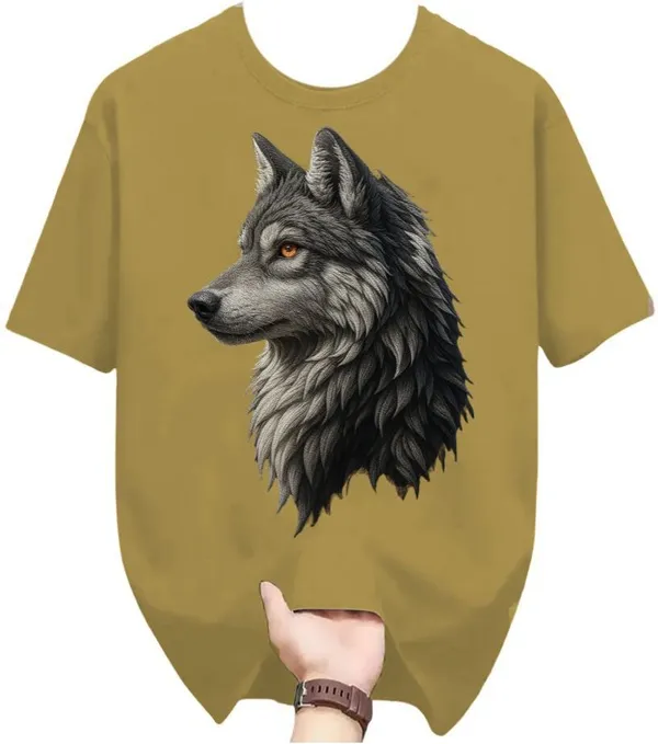 Beige_Pure_Cotton_Self_Design_Round_Neck_Tshirt_For_Men