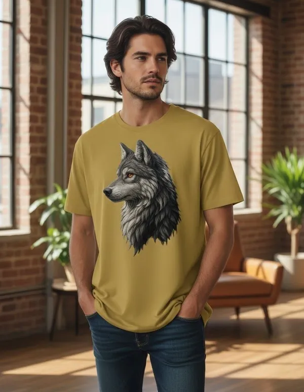 Beige_Pure_Cotton_Self_Design_Round_Neck_Tshirt_For_Men